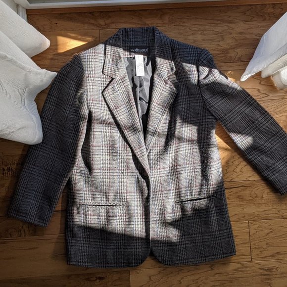Sag Harbor Petite Wool Oversized Blazer Gray Plaid Tartan Vintage 6 Small 6P 0 - Picture 13 of 16